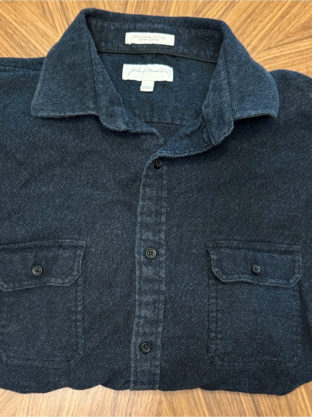 John W. Nordstrom Navy Herringbone Cotton Shirt